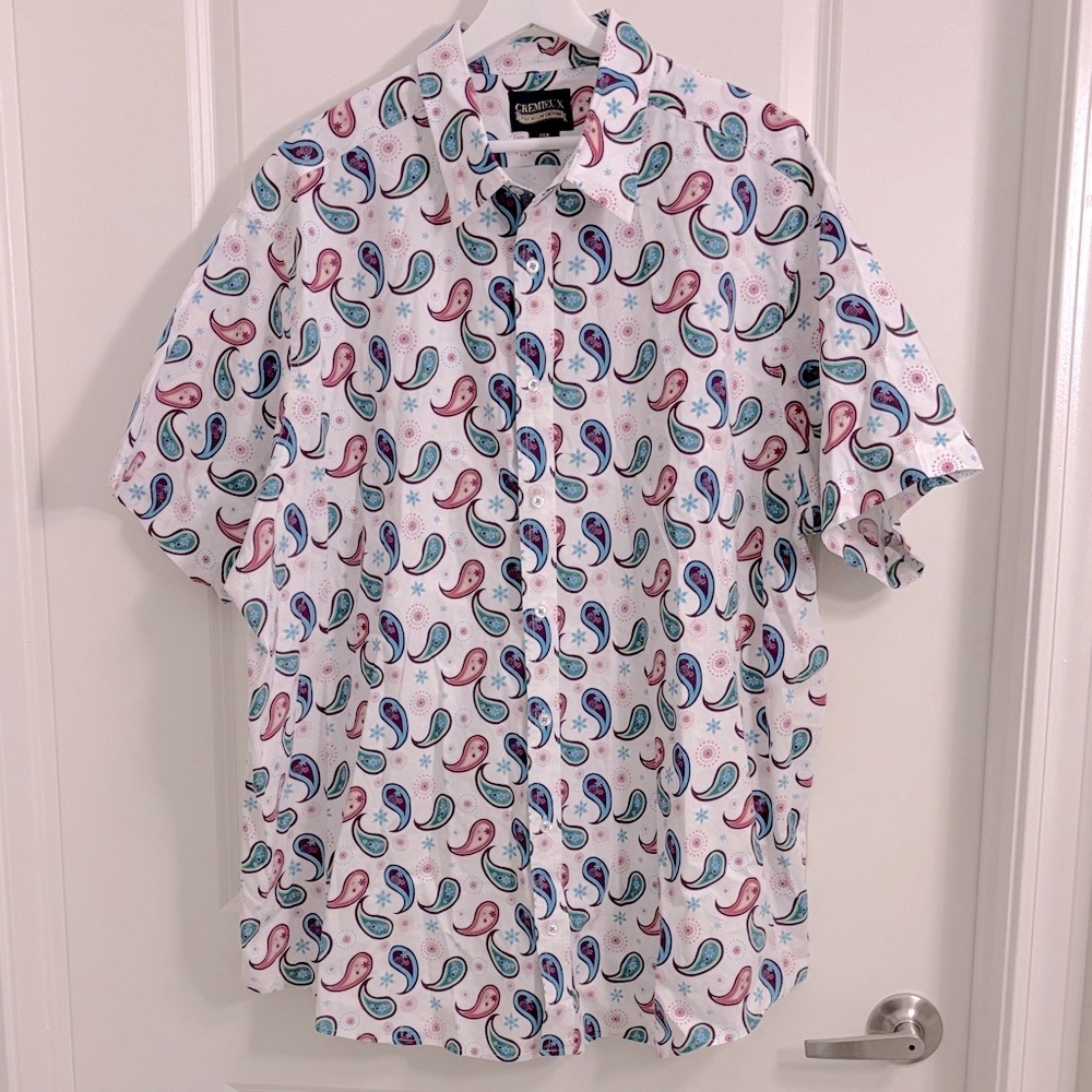 CREMIEux Premium Denim Cubavera Multicolor Paisley Men's Shirt size 2XB